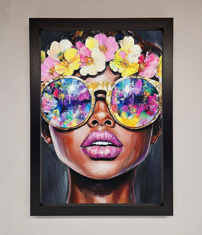 Floral Woman With Glasses and Pink Lips Framed Print