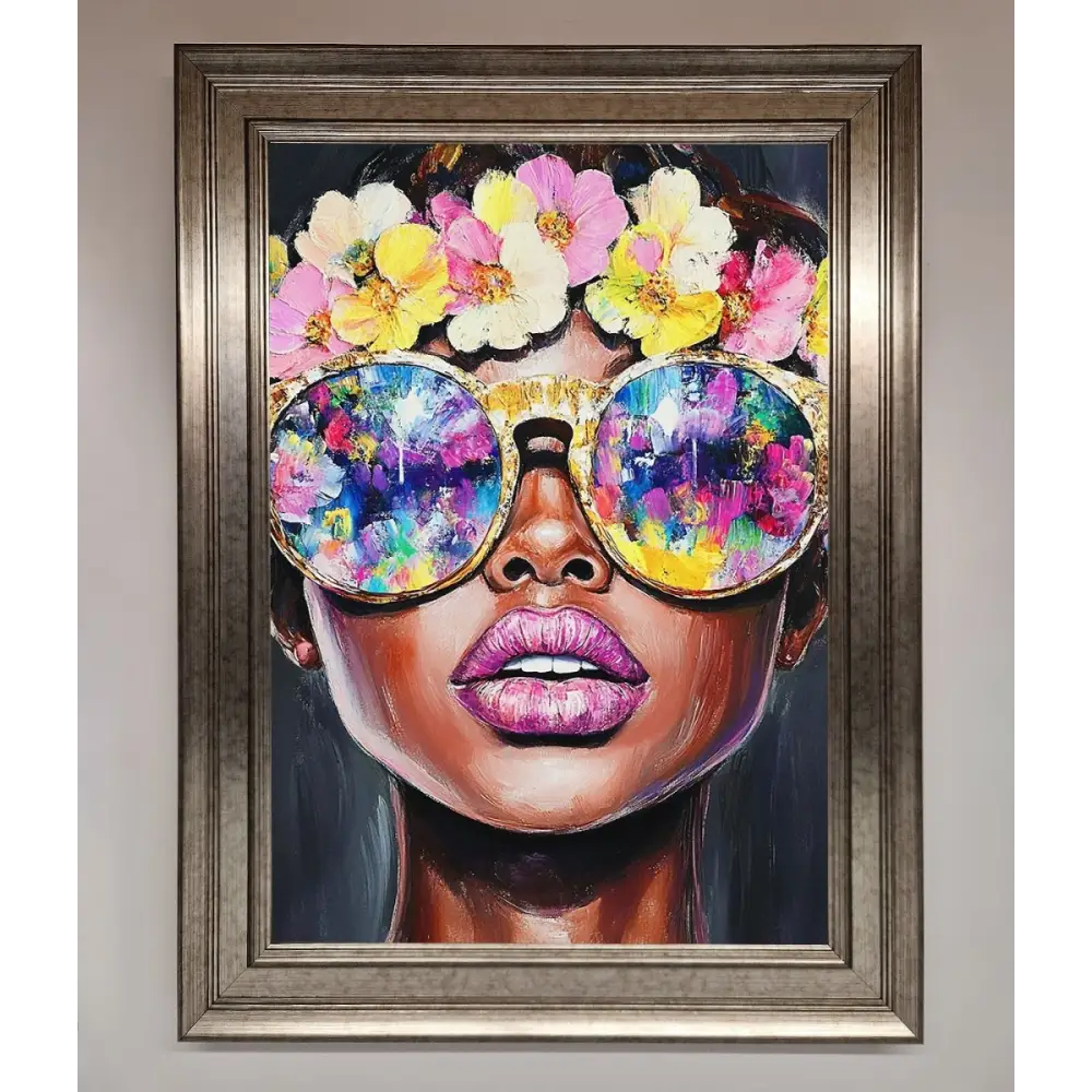 Floral Woman With Glasses and Pink Lips Framed Print - A3 (29.7 x 42 cm) / Silver - Framed Print
