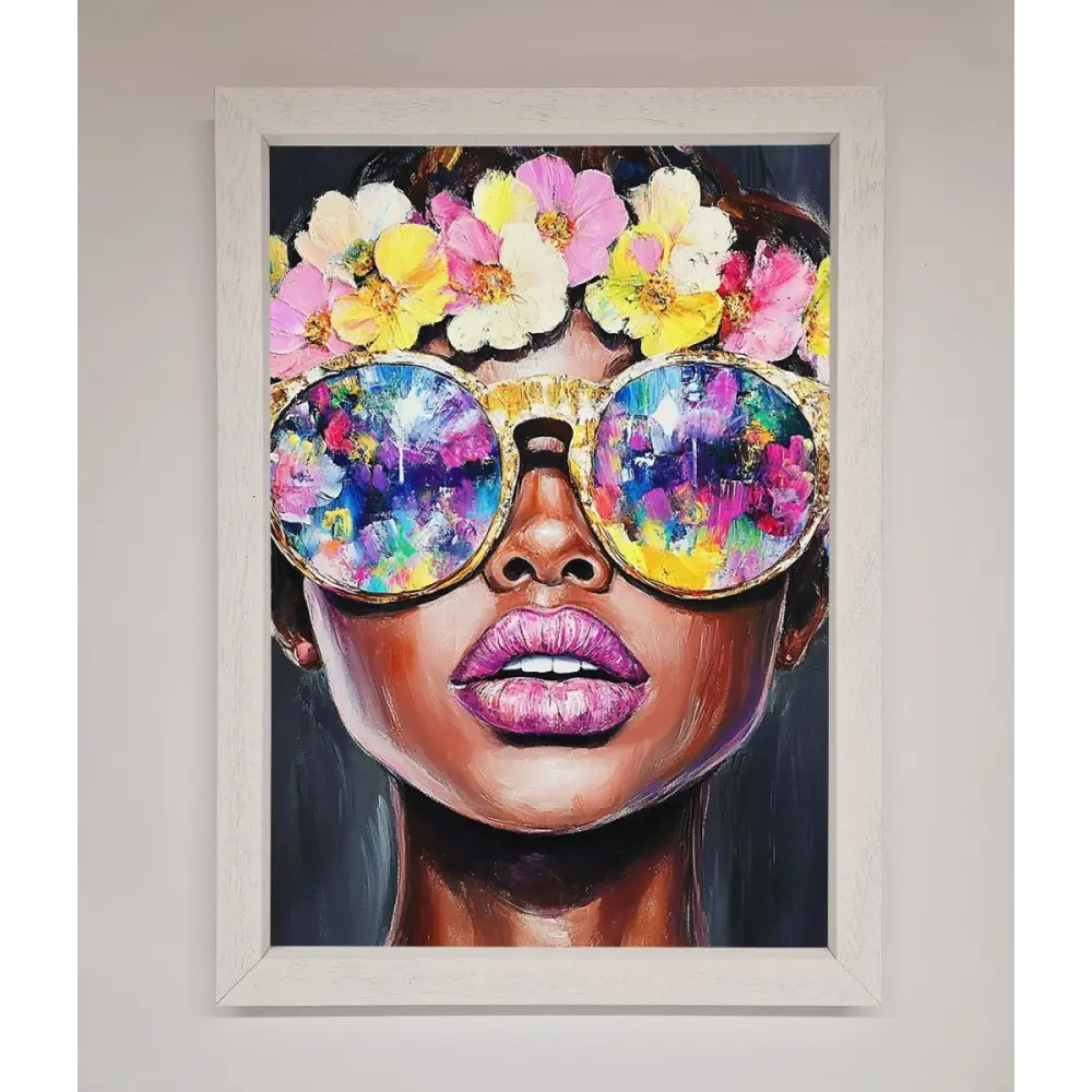 Floral Woman With Glasses and Pink Lips Framed Print - A3 (29.7 x 42 cm) / White - Framed Print