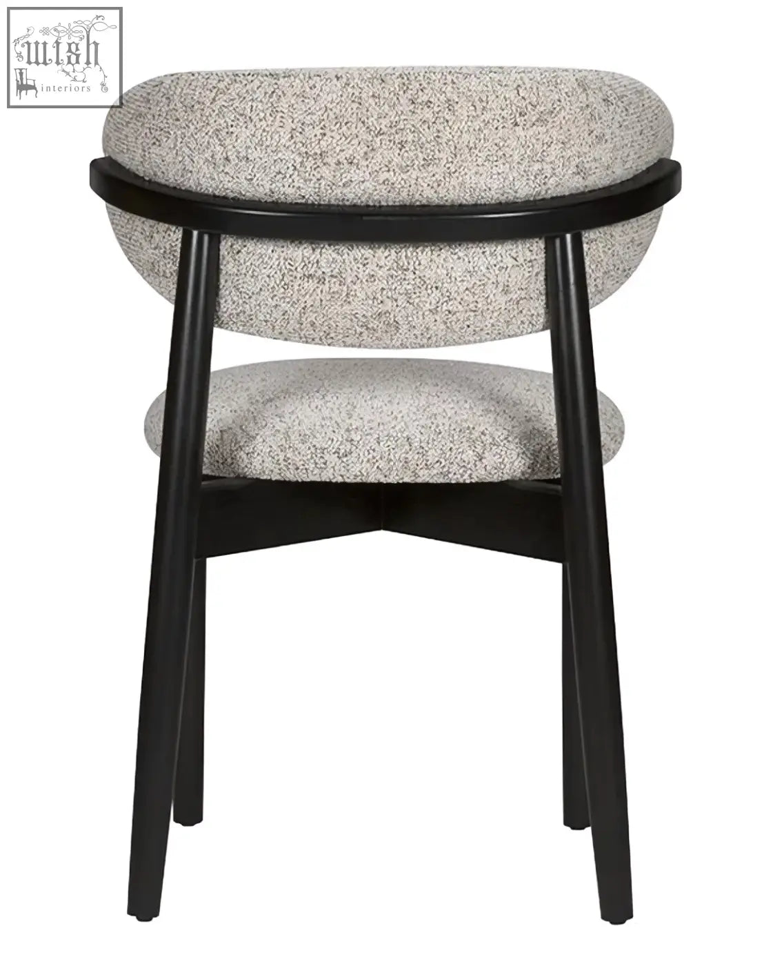 Florence dining chair with speckled gray upholstered seat and solid beech wood black legs perfect for modern dining rooms