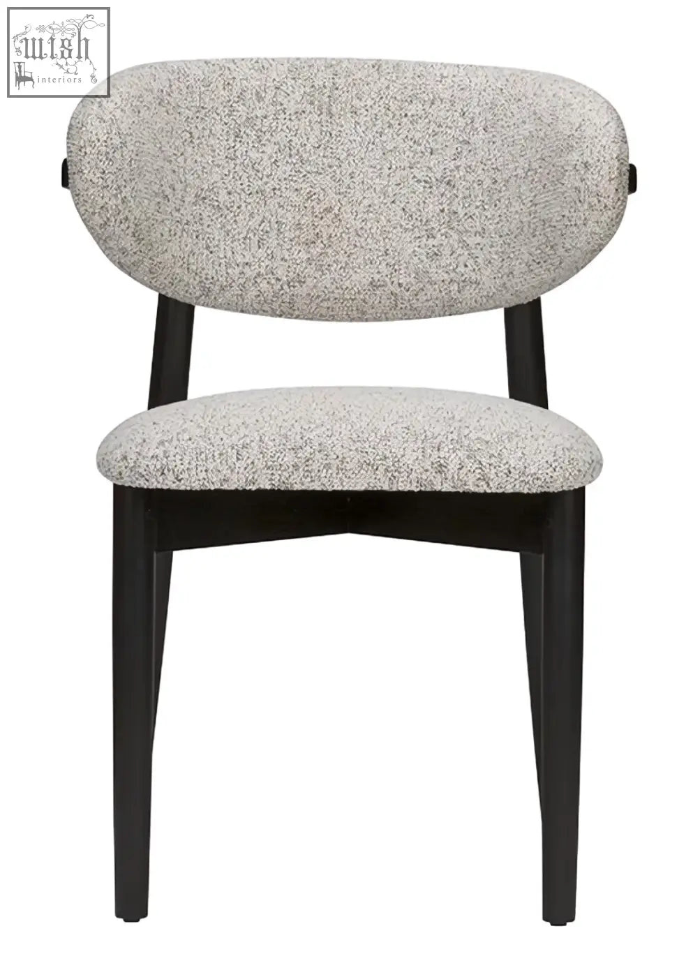 Florence dining chair with speckled gray upholstered seat and backrest on sleek solid beech wood legs