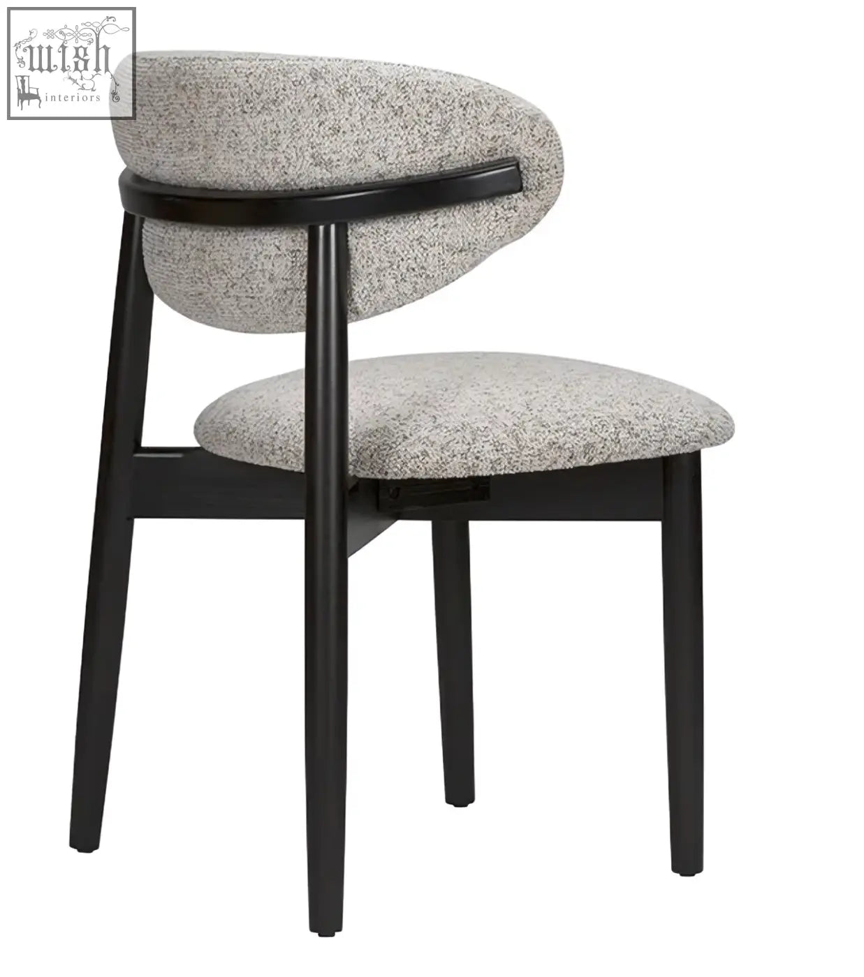 Modern upholstered florence dining chair with textured gray fabric and sleek black solid beech wood legs