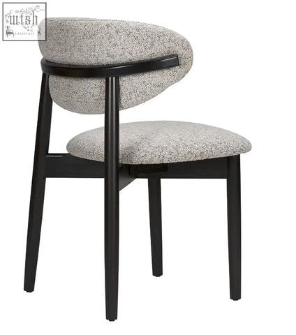 Modern upholstered florence dining chair with textured gray fabric and sleek black solid beech wood legs