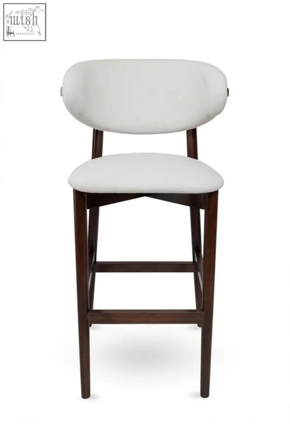 White upholstered florence high stool with solid beech frame dark wood legs and high density foam cushioning