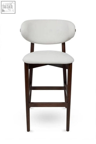 White upholstered florence high stool with solid beech frame dark wood legs and high density foam cushioning