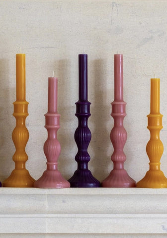 A set of two florence pillar candles 26cm in rose with elegant ribbed texture perfect for cozy decor