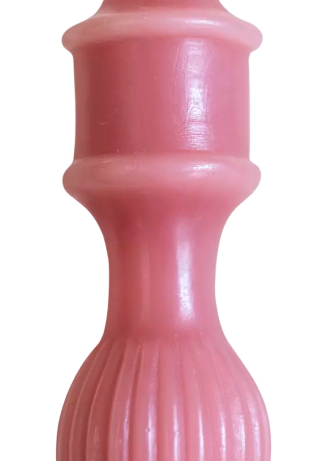 Pink glossy plastic florence pillar candle holder with fluted base and tiered upper section set of 2 rose