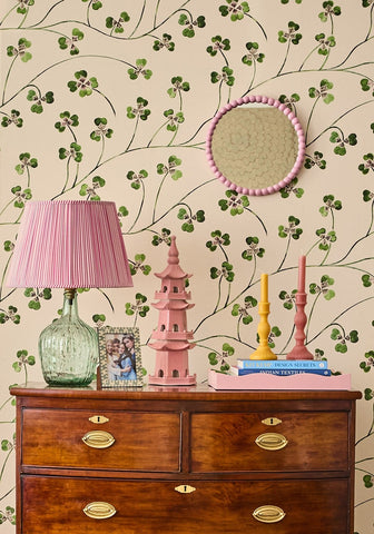 Pink pleated lampshade on green glass base of florence pillar candle 32cm rose set of 2 decorative candles