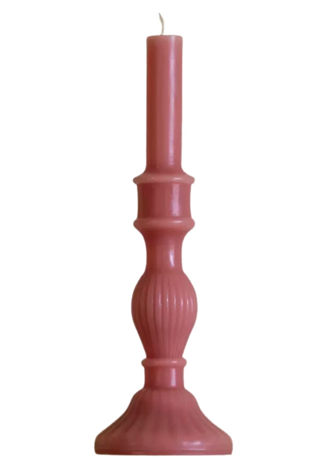 A tall slender rose florence pillar candle 32cm with ribbed detailing in a classic candlestick design set of 2