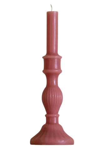 A tall slender rose florence pillar candle 32cm with ribbed detailing in a classic candlestick design set of 2