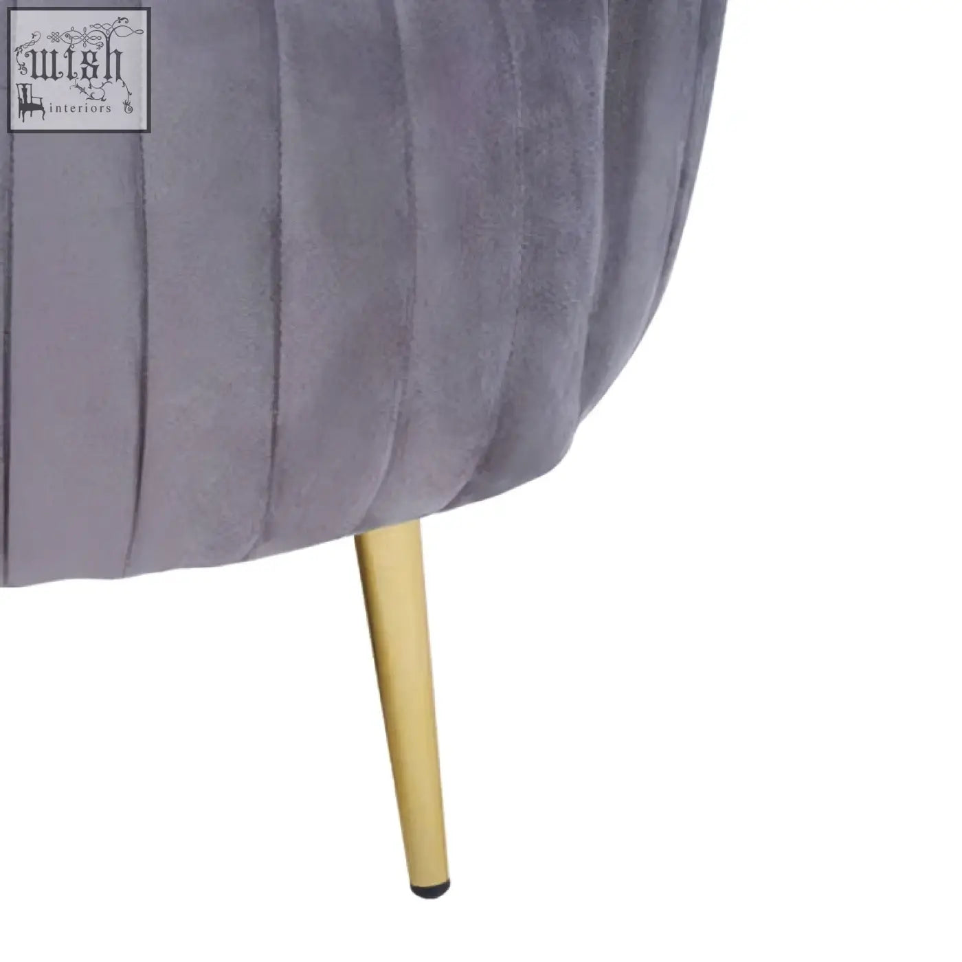 Florina grey velvet chair with gold legs featuring cozy grey velvet upholstery and stylish gold-tone legs