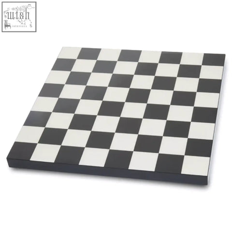 Flos marble and wood chess set with glossy black and white checkered wood chess board and marble finish