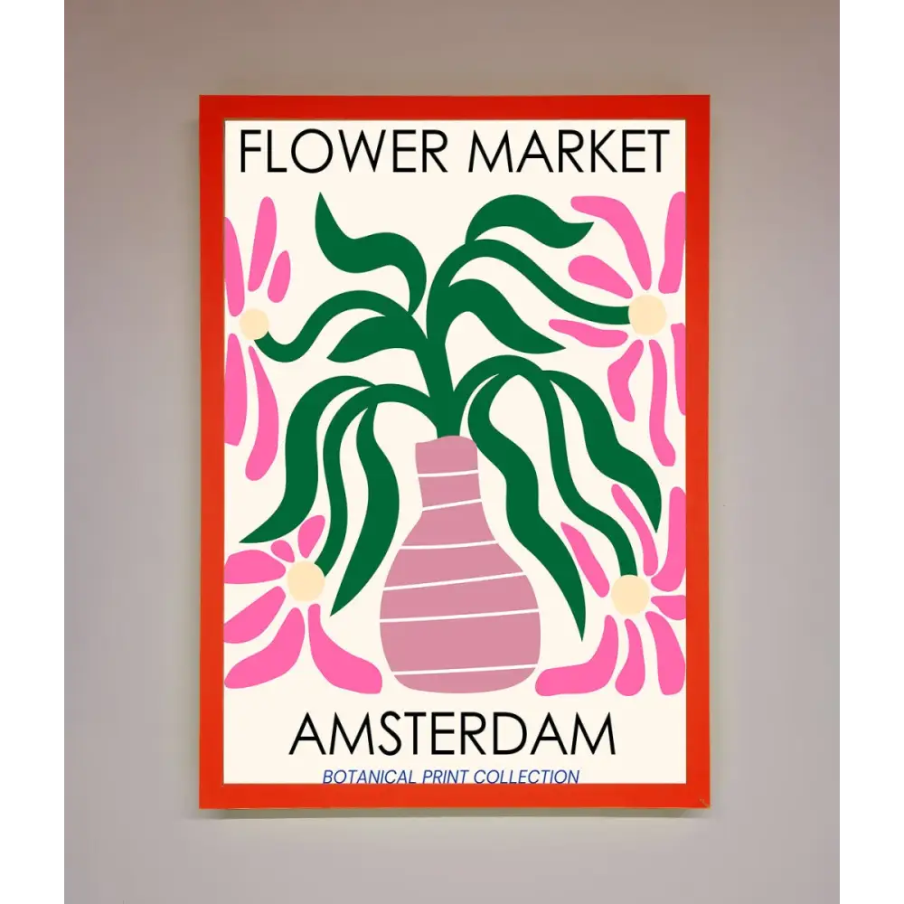 Flower Market Amsterdam Framed Poster - B0 (100 x 141 cm) / Neon Red - Framed Print