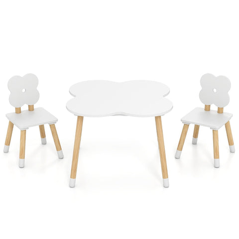 Flower-shaped Kids Table Set with 2 Child-sized Chairs and Wood Legs-White