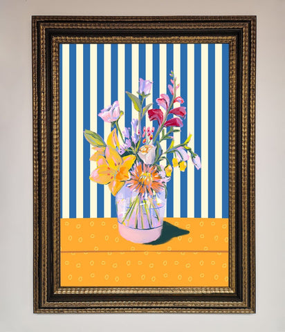 Flower Vase Blue Stripes Framed Wall Art