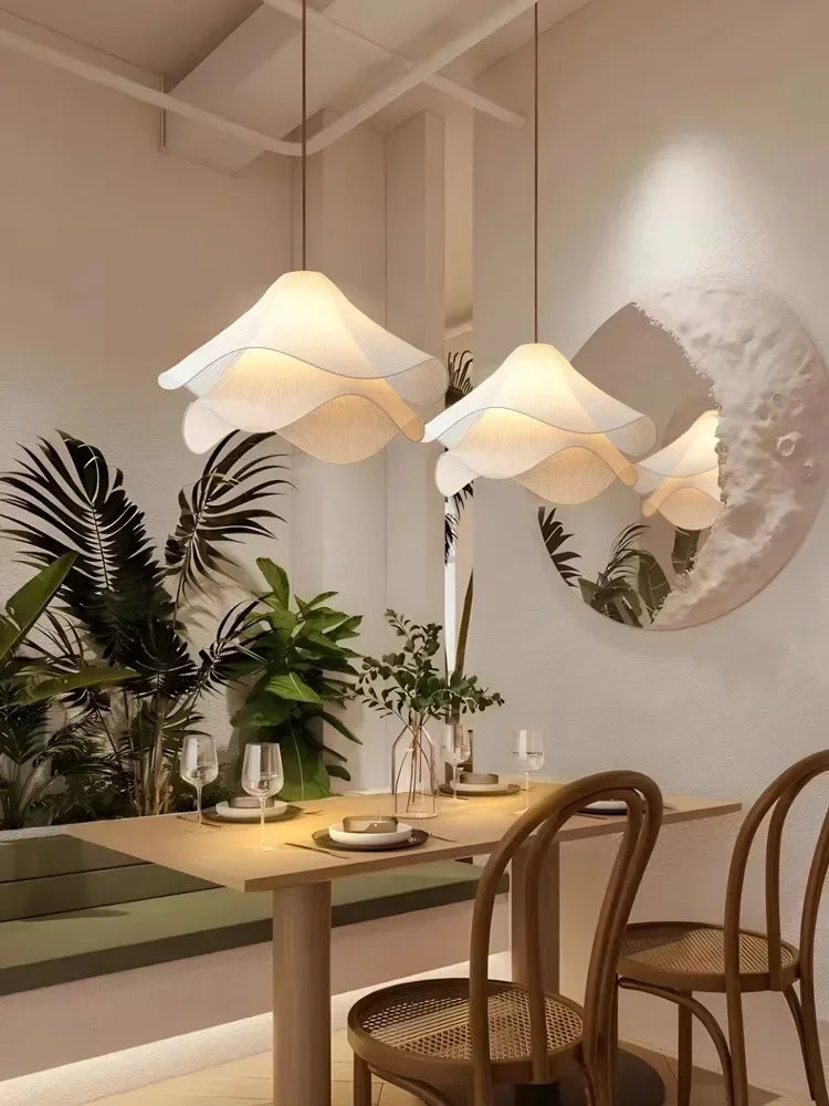 White flowers cloth chandelier pendant lights with soft diffused glow perfect for home decoration