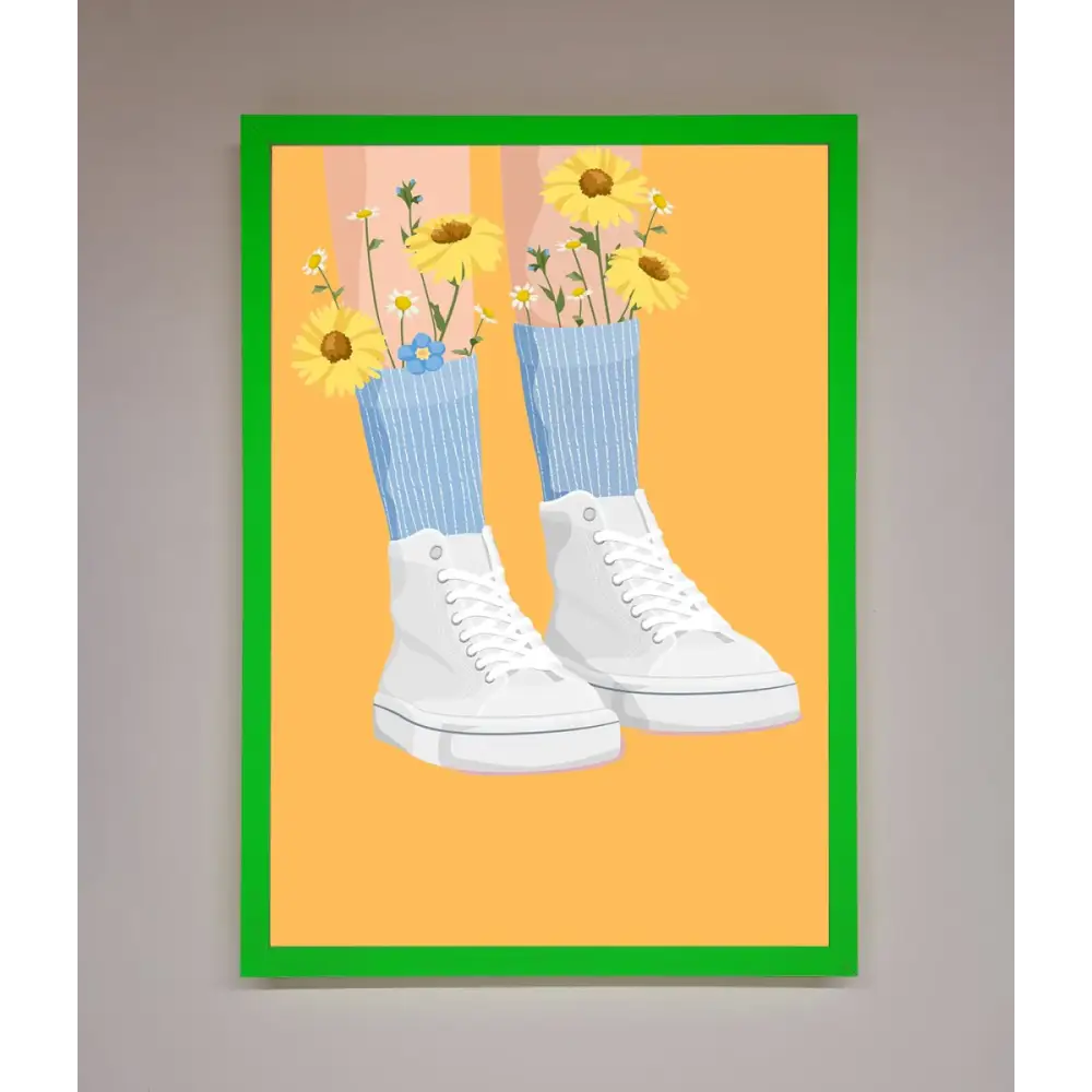 Flowers In Socks Framed Poster - A3 (29.7 x 42 cm) / Neon Dark Green - Framed Print