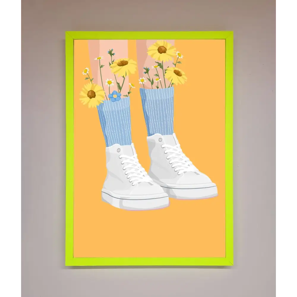 Flowers In Socks Framed Poster - A3 (29.7 x 42 cm) / Neon Green - Framed Print