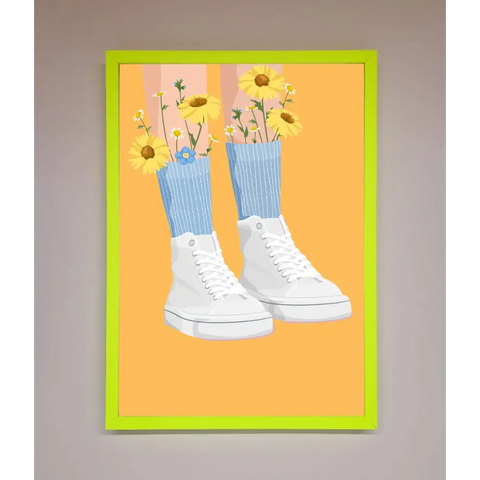 Flowers In Socks Framed Poster - A3 (29.7 x 42 cm) / Neon Green - Framed Print