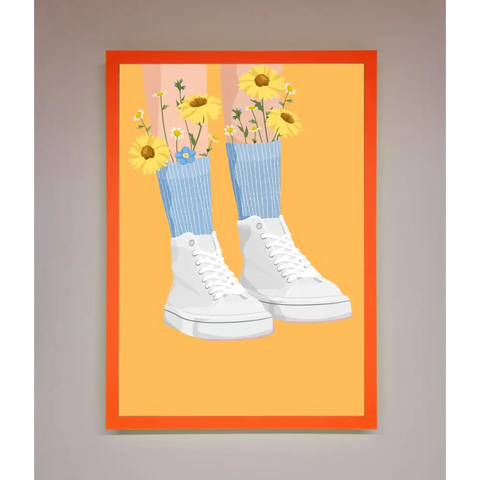 Flowers In Socks Framed Poster - A3 (29.7 x 42 cm) / Neon Orange - Framed Print