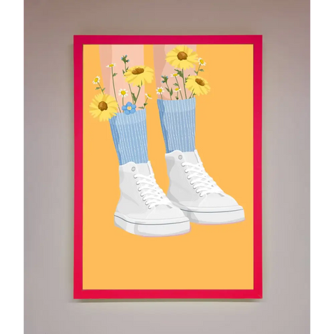 Flowers In Socks Framed Poster - A3 (29.7 x 42 cm) / Neon Pink - Framed Print