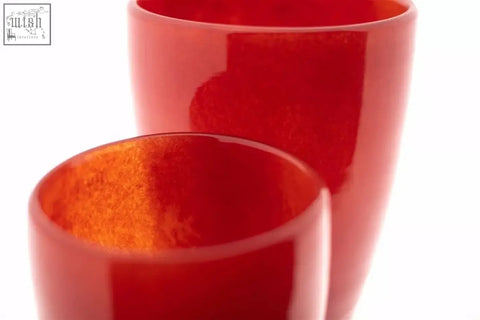 Vibrant red mouth blown glass tumbler from dutz collection with glossy finish and subtle textured interior