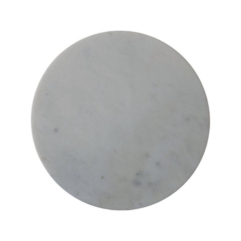 Fluted marble side table accent piece with circular white marble coaster and subtle gray veining on solid mango wood