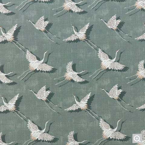 Teal flying birds drum lampshade with white lining ceiling shade fitting sits 3-4cm features white beige cranes pattern