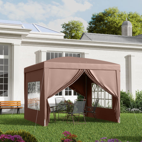 Outsunny 3 x 3 m Pop Up Gazebo, Wedding Party Canopy Tent Marquee with Carry Bag and Windows, Coffee