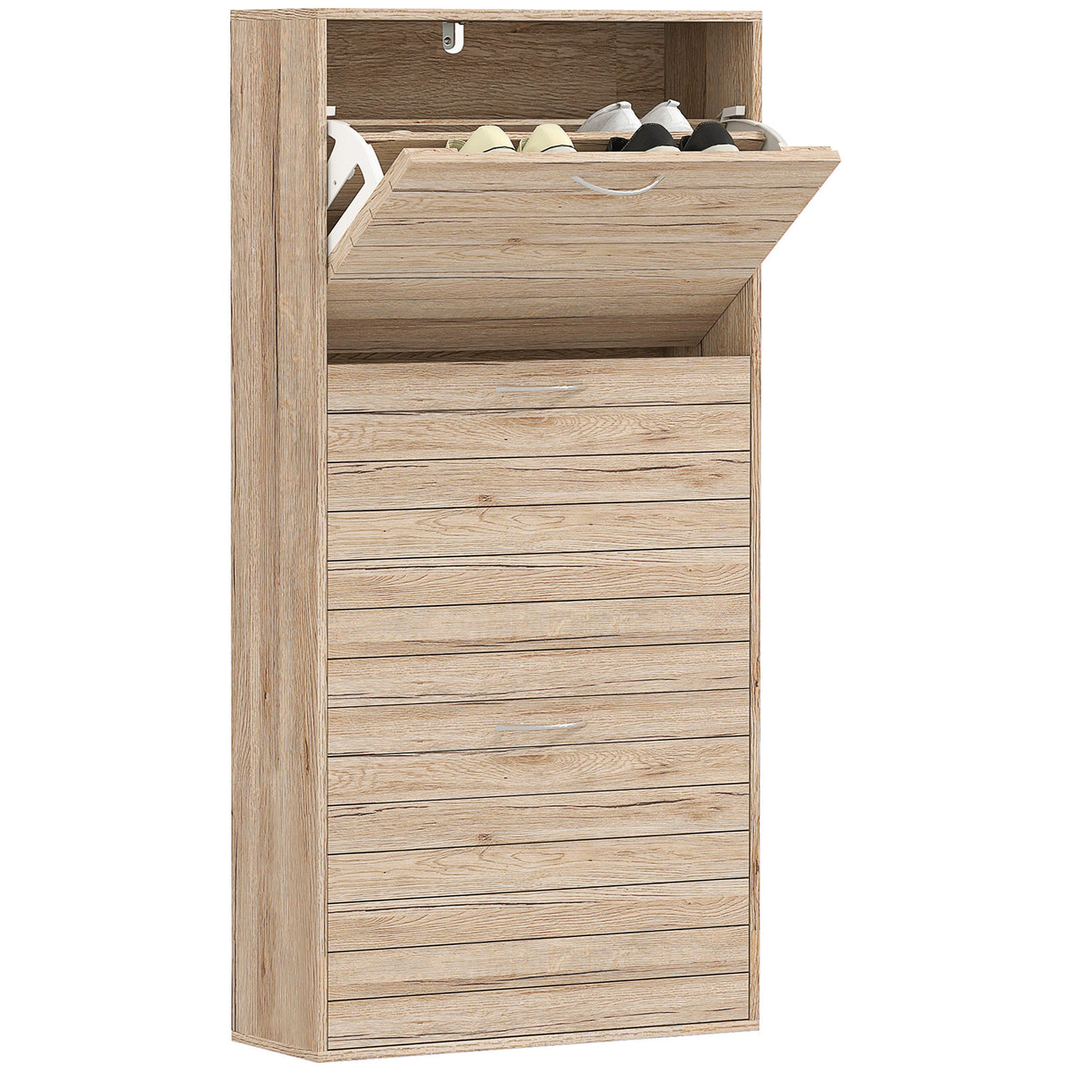 HOMCOM 12-Shoe Flip Drawer Storage Cabinet - Brown Wood-Effect