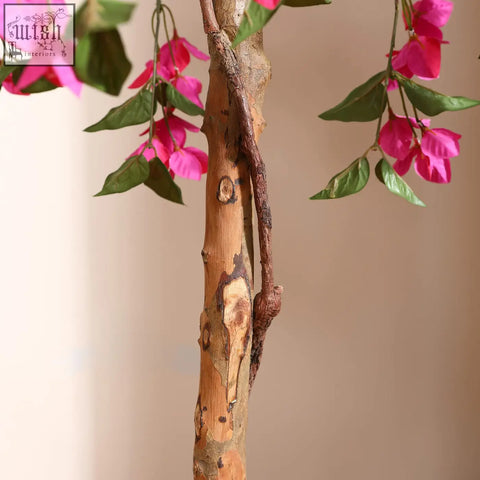 Fopamtri artificial blossom tree 150 cm with textured light brown trunk pink flowers and green leaves in a pot