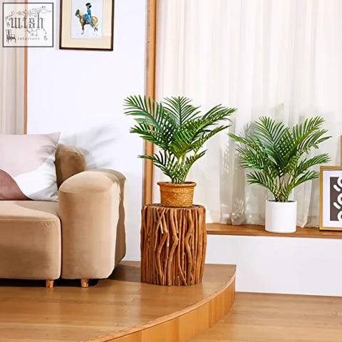 A lush green fopamtri areca artificial palm in a woven wicker pot perfect for indoor home and office decor