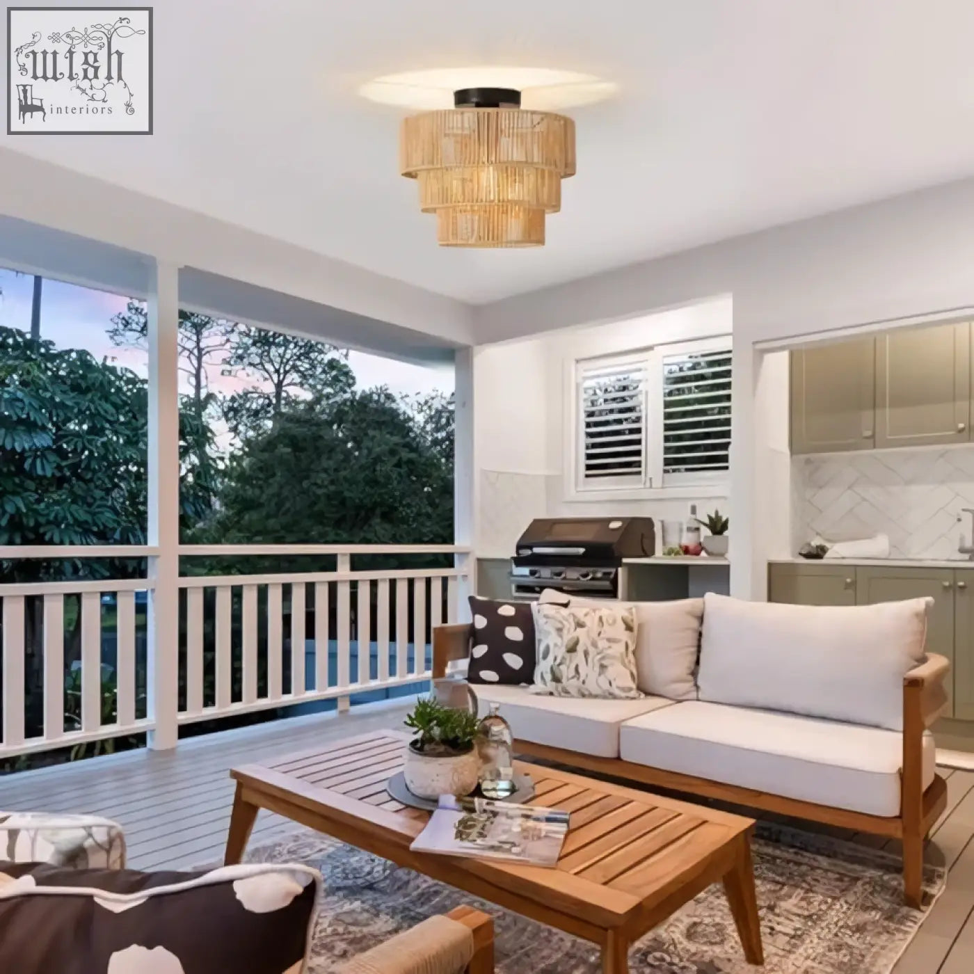 Forcoso boho lamp with warm rattan light shade ceiling light hanging in living room or dining area
