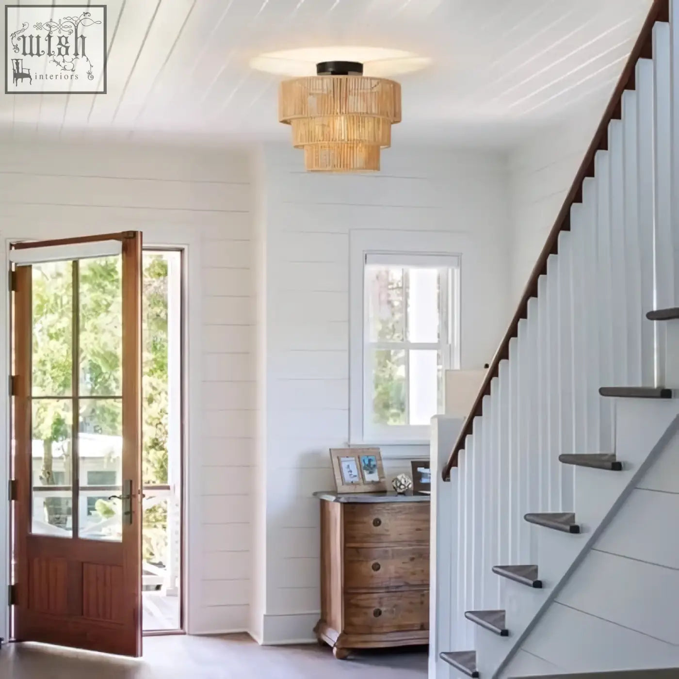Forcoso rattan ceiling light with warm woven natural fiber shade and dark metal base boho lamp for living spaces