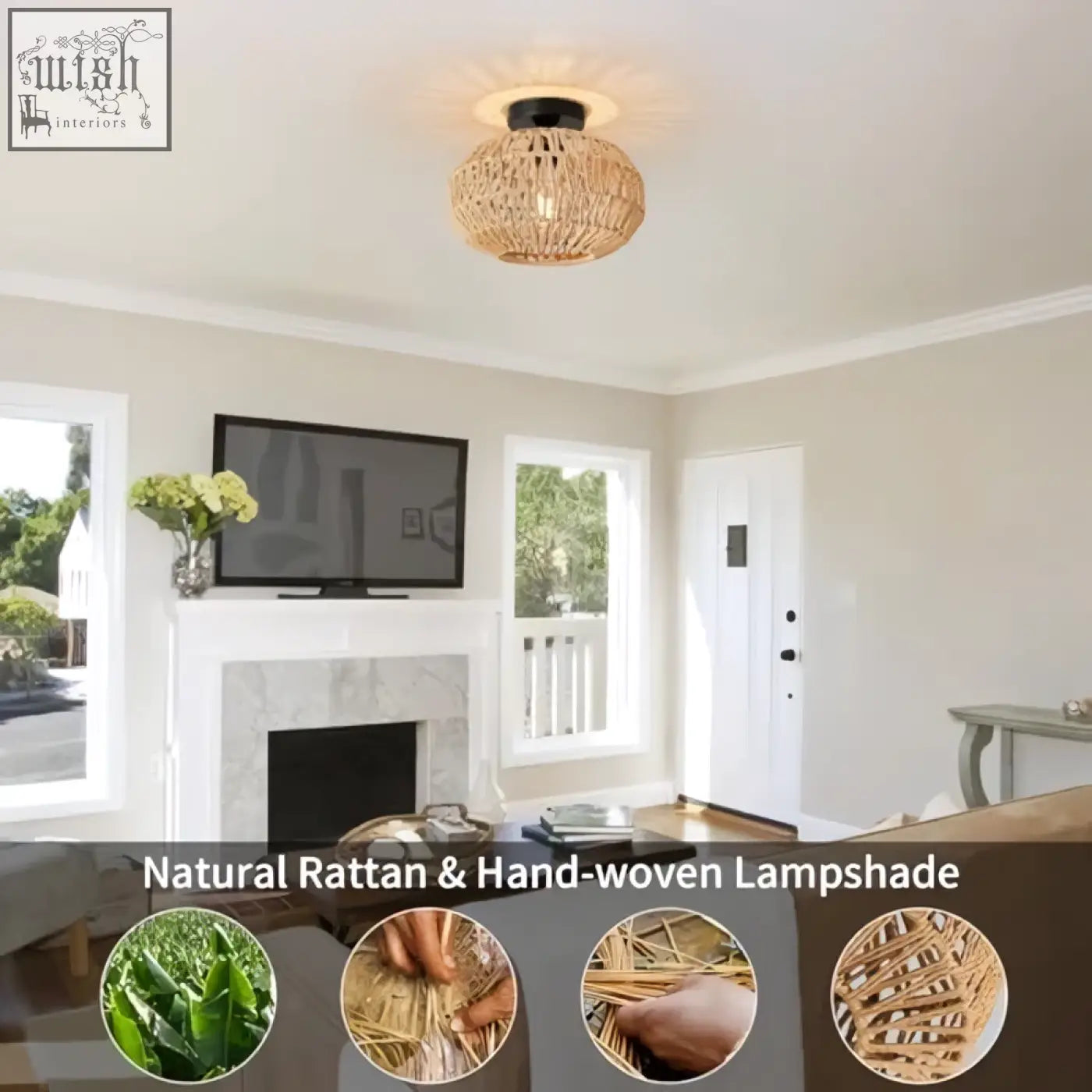 Forcoso rattan lampshade ceiling light with warm golden tones hand woven design fits e27 bulbs perfect for any room