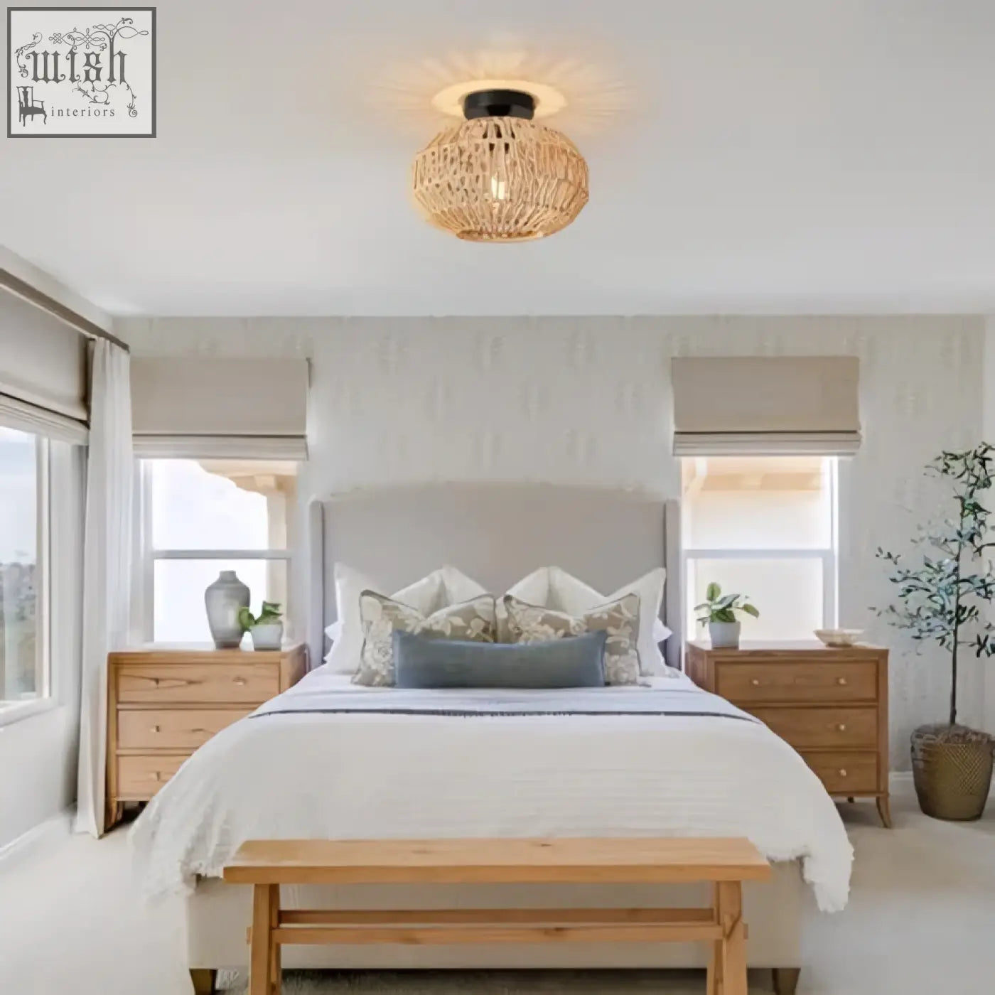 Forcoso rattan lampshade ceiling light with warm glow and natural tones fits e27 bulbs for cozy living spaces