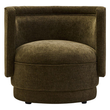 Forest green chenille effect accent chair with rounded cushioned design and sturdy base perfect for cozy seating