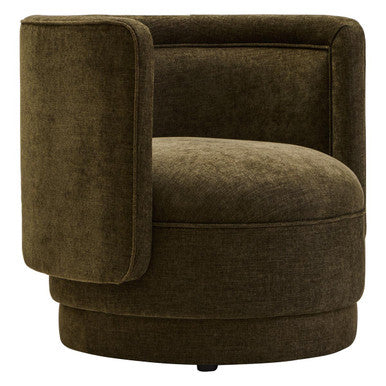 Forest green chenille effect accent chair with rounded cushioned design and swivel base perfect for cozy spaces