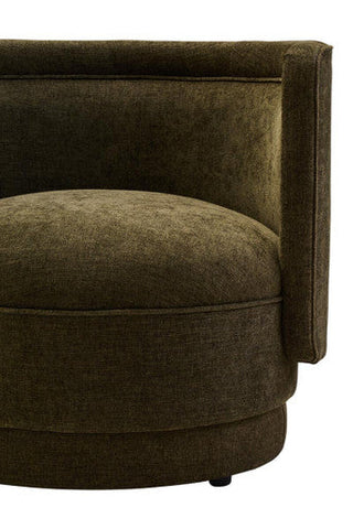 Forest green chenille effect accent chair with olive velvet curved seat and tufted backrest for cozy seating