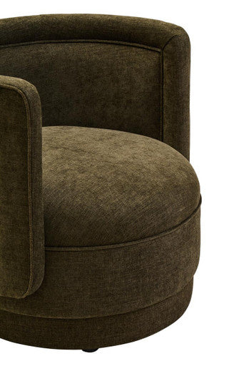 Forest green chenille effect accent chair with rounded cushioned form and soft plush velvet upholstery