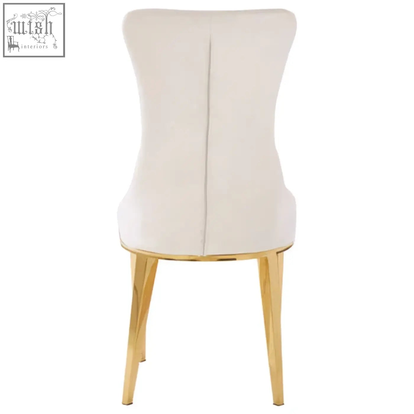 Forli white dining chair with cream upholstery and slender gold finish stainless steel legs