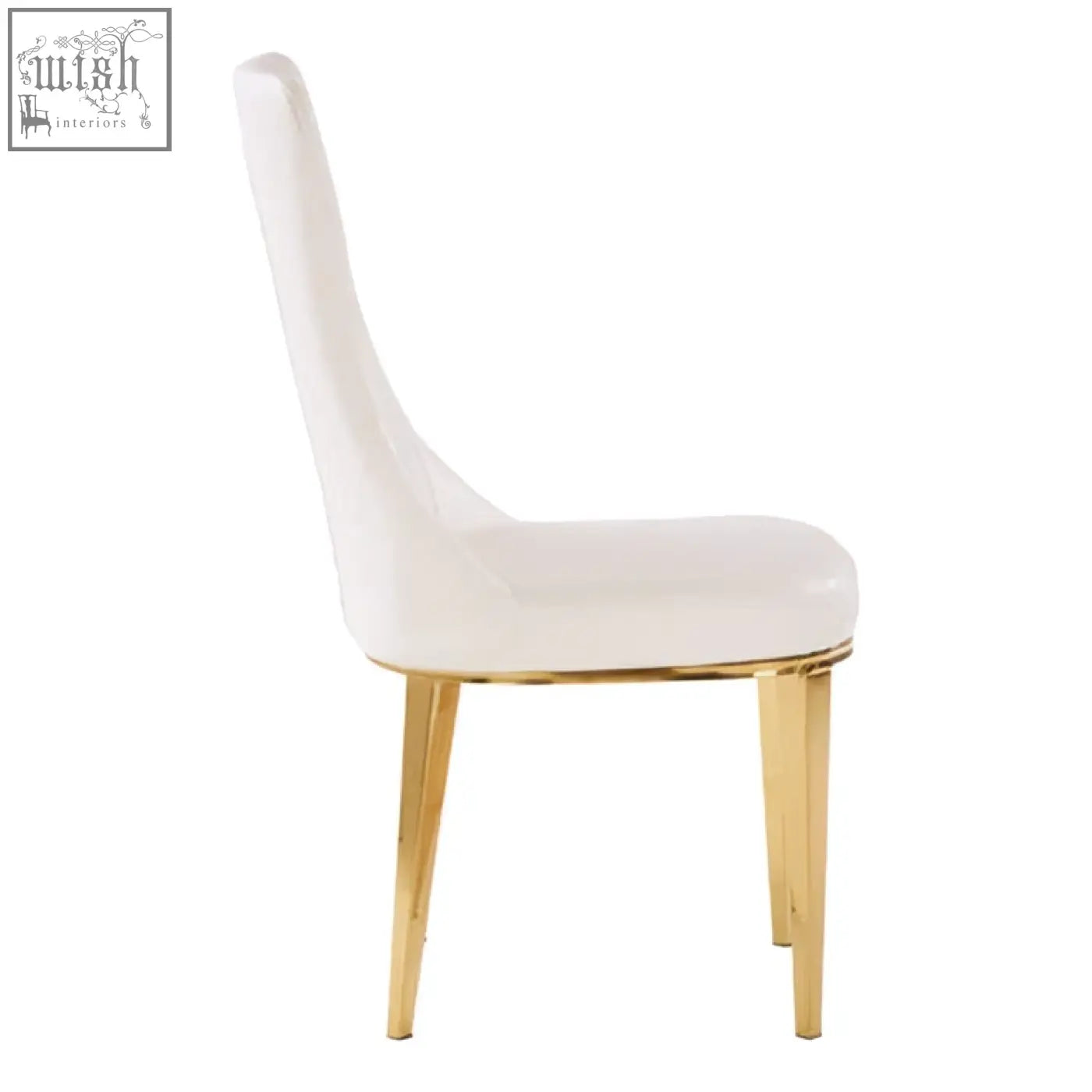 Forli white dining chair with white leather seat and gold finish stainless steel legs for modern dining