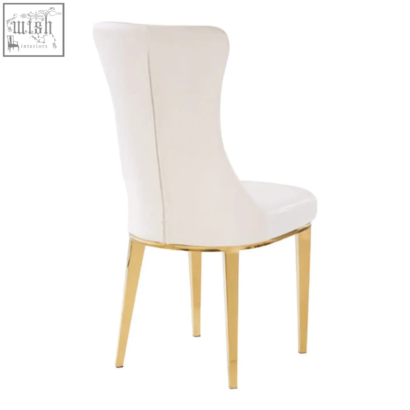 Forli white dining chair with sleek white leather and slender gold finish stainless steel legs