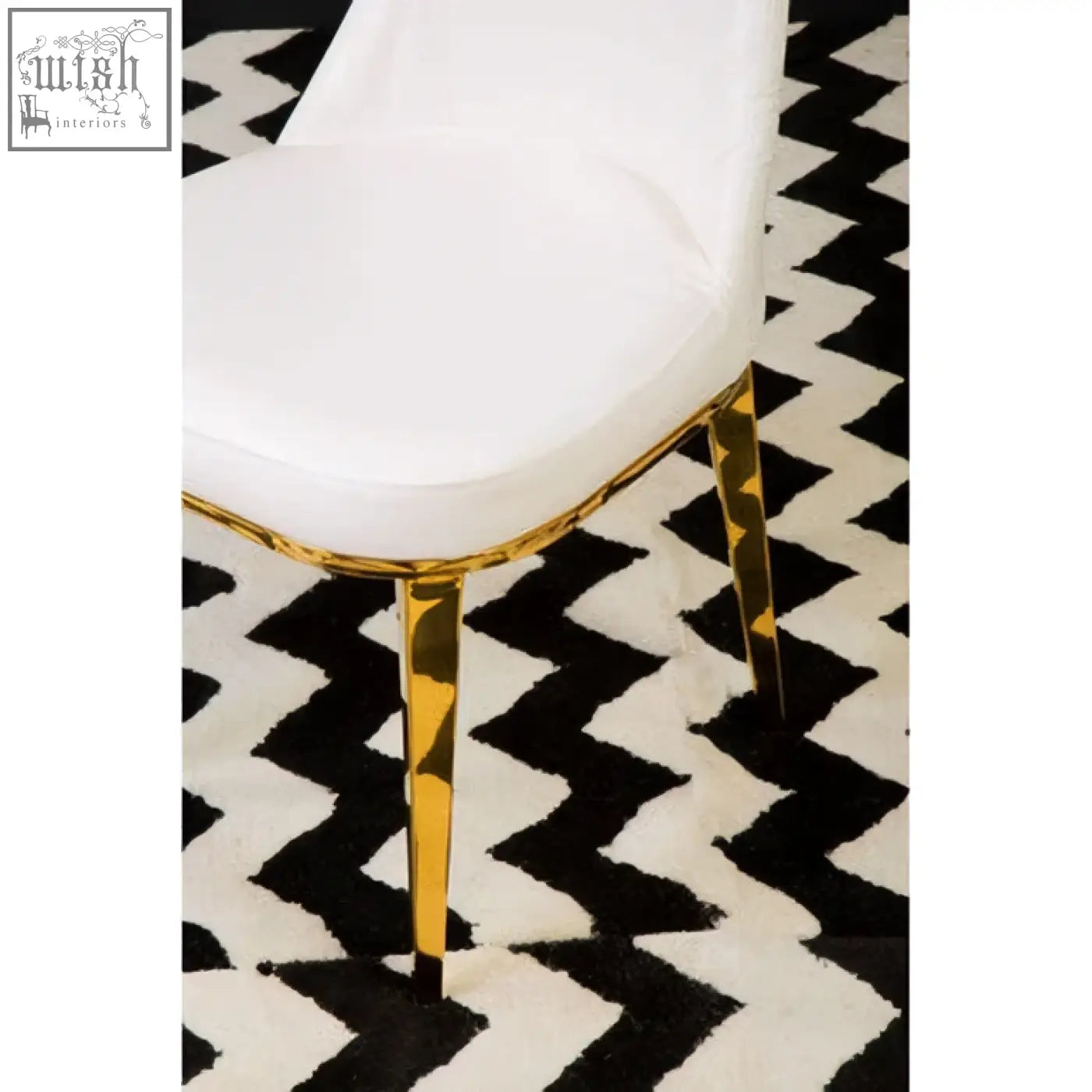 Forli white dining chair with white upholstery and gold finish stainless steel legs for stylish dining seating