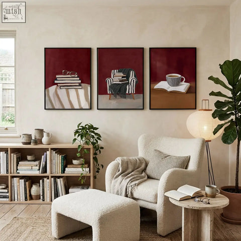 Cream-colored plush sheepskin armchair with ottoman and pillow perfect for cozy living room or book lover reading nook