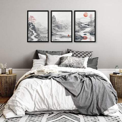 Framed Gallery Wall | Set of 3 Asian Inspired Wall art Prints