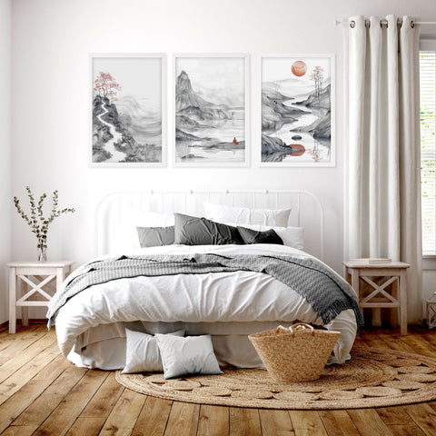 Framed Gallery Wall | Set of 3 Asian Inspired Wall art Prints