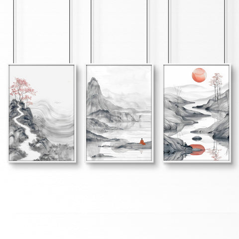 Framed Gallery Wall | Set of 3 Asian Inspired Wall art Prints