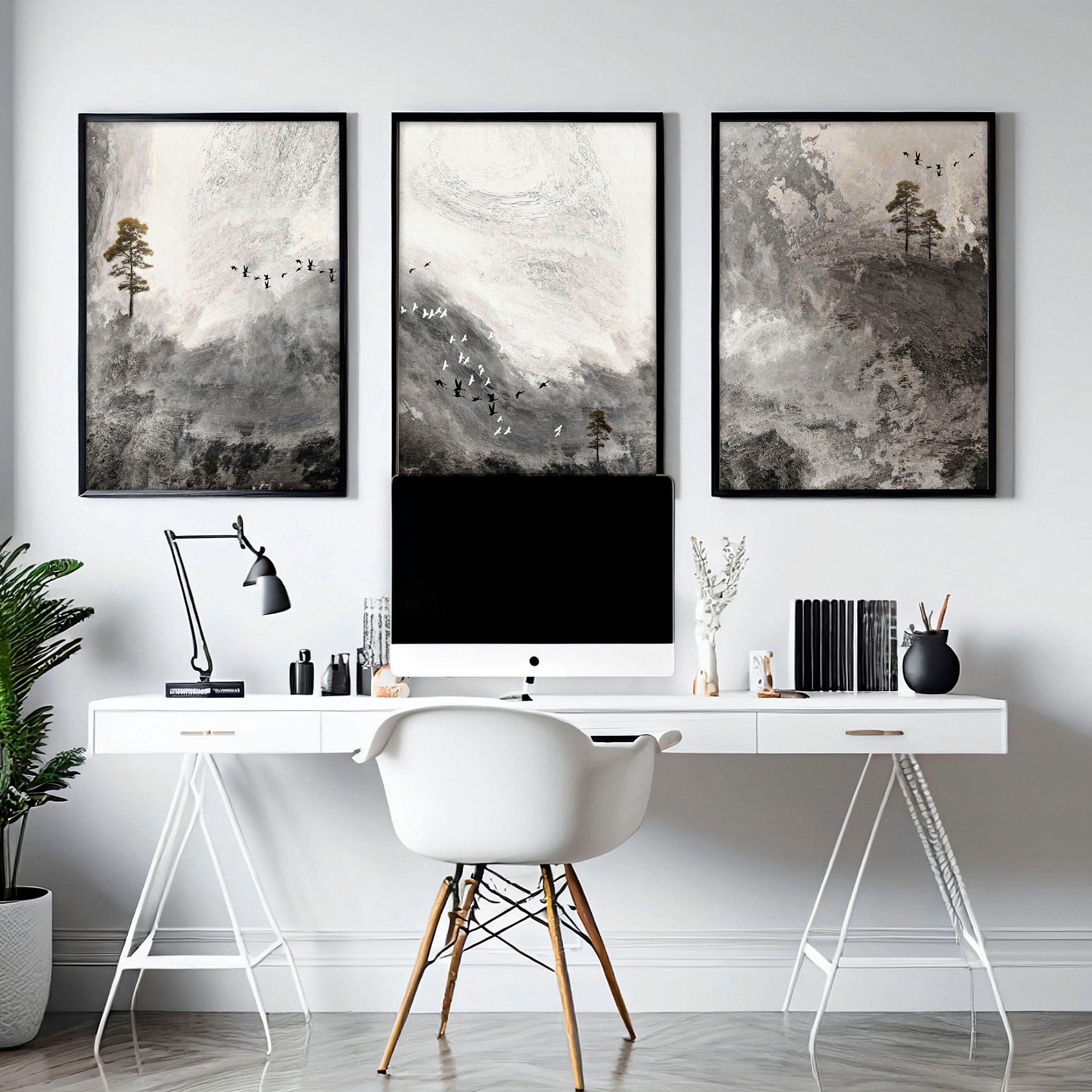 Framed landscape print for home office decor | set of 3 wall art