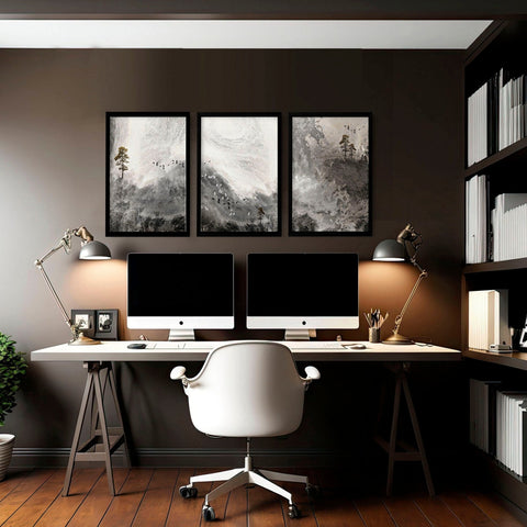 Framed landscape print for home office decor | set of 3 wall art